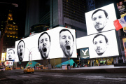 Artist tries to trigger contagious yawning in Times Square, New York, America - 13 Jan 2015