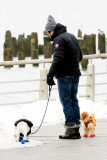 Hugh Jackman and Oscar walk the dogs by the Riverbank 