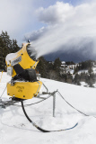 Artificial snow produced for wintertourism due to the lack of natural snow,  Crans-Montana, Switzerland.