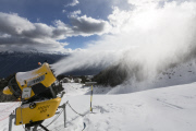 Artificial snow produced for wintertourism due to the lack of natural snow,  Crans-Montana, Switzerland.