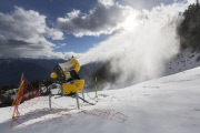 Artificial snow produced for wintertourism due to the lack of natural snow,  Crans-Montana, Switzerland.