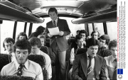 Footballers From Nottingham Forest Fc With Their Manager Brian Clough (standing) On The Coach From Nottingham To Birmingham To Record The Club Single Record Called 'we've Got The Whole World In Our Hands'