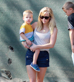 Reese Witherspoon hangs out with her sons in Brentwood