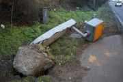 Uprooted speed camera on the North Circular rd, London, Britain - 09 Feb 2015