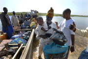 Refugees escape from Boko Haram in Nigeria to Chad, Africa - Feb 2015