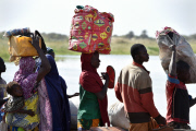 Refugees escape from Boko Haram in Nigeria to Chad, Africa - Feb 2015