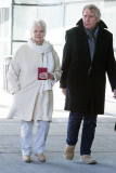 DAME JUDI DENCH WITH BOYFRIEND DAVID MILLS ARRIVE AT JFK AIRPORT IN NYC.