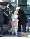 DAME JUDI DENCH WITH BOYFRIEND DAVID MILLS ARRIVE AT JFK AIRPORT IN NYC.