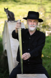 Sir Terry Pratchett with the sword he forged from his own iron ore, near Salisbury, Wiltshire, Britain - 18 Sep 2010