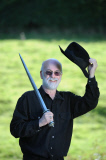 Sir Terry Pratchett with the sword he forged from his own iron ore, near Salisbury, Wiltshire, Britain - 18 Sep 2010
