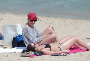 Uma Thurman builds sandcastles on the beach in St Barts