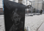 Vladimir Putin Tombstone installed in front of the Russian Embassy, Kiev, Ukraine - 15 Mar 2015