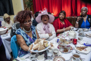 'Posh Club' Ritz-inspired tea party for pensioners, London, Britain - 25 Mar 2015