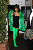 Rihanna Rocks Versace Green Fur Coat & Thigh-High Boots to dinner in L.A. - Part 2