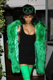 Rihanna Rocks Versace Green Fur Coat & Thigh-High Boots to dinner in L.A. - Part 2
