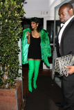 Rihanna Rocks Versace Green Fur Coat & Thigh-High Boots to dinner in L.A. - Part 2
