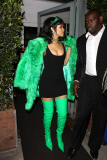 Rihanna Rocks Versace Green Fur Coat & Thigh-High Boots to dinner in L.A. - Part 2