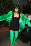 Rihanna Rocks Versace Green Fur Coat & Thigh-High Boots to dinner in L.A. - Part 2