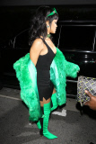 Rihanna Rocks Versace Green Fur Coat & Thigh-High Boots to dinner in L.A. - Part 2
