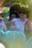 Jennifer Garner poses with Mickey Mouse during fun family day at Disneyland!