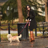 It's a dog-walking day for brunette Vanessa Hudgens in New York