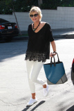 *EXCLUSIVE* Sharon Stone takes blue and gray Color Block tote to Sunset Marquis