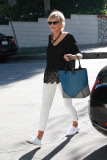 *EXCLUSIVE* Sharon Stone takes blue and gray Color Block tote to Sunset Marquis
