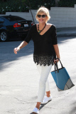 *EXCLUSIVE* Sharon Stone takes blue and gray Color Block tote to Sunset Marquis