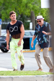 Zac Efron flexes his muscles to Robert De Niro on "Dirty Grandpa"