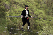 Rehearsal for the UK's first tightrope wedding, Wookey Hole, Wells, Britain - 27 Apr 2015