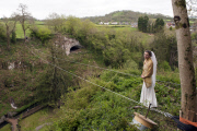 Rehearsal for the UK's first tightrope wedding, Wookey Hole, Wells, Britain - 27 Apr 2015
