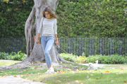Alessandra Ambrosio steps out with her dyed green pooch