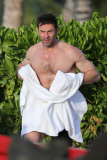 *EXCLUSIVE* Shirtless Hugh Jackman enjoys a swim and tide pool walk