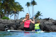 Exclusive... January Jones Takes Her Son Paddle-Boarding In Hawaii - NO INTERNET USE WITHOUT PRIOR AGREEMENT 