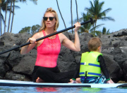 Exclusive... January Jones Takes Her Son Paddle-Boarding In Hawaii - NO INTERNET USE WITHOUT PRIOR AGREEMENT 