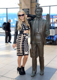 Paris Hilton out and about arriving at Lime Street Station, Liverpool, Britain - 13 May 2015