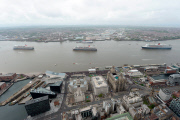 Cunard's Three Queens sail down Mersey, Liverpool, Britain - 25 May 2015