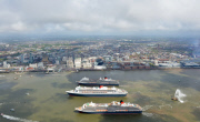 Cunard's Three Queens sail down Mersey, Liverpool, Britain - 25 May 2015
