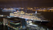 Cunard's Three Queens sail down Mersey, Liverpool, Britain - 25 May 2015