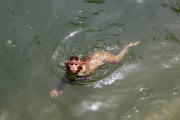 Monkeys cool off in the waters at the Galta ji Temple, Jaipur, India - 26 May 2015
