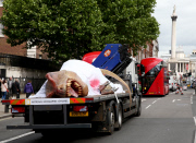 Full-size Tyrannosaurus Rex model transported through streets to promote T.Rex Autopsy TV show, London, Britain - 01 Jun 2015