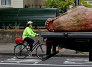 Full-size Tyrannosaurus Rex model transported through streets to promote T.Rex Autopsy TV show, London, Britain - 01 Jun 2015