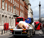 Full-size Tyrannosaurus Rex model transported through streets to promote T.Rex Autopsy TV show, London, Britain - 01 Jun 2015