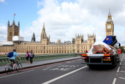 Full-size Tyrannosaurus Rex model transported through streets to promote T.Rex Autopsy TV show, London, Britain - 01 Jun 2015