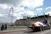 Full-size Tyrannosaurus Rex model transported through streets to promote T.Rex Autopsy TV show, London, Britain - 01 Jun 2015