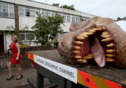 Full-size Tyrannosaurus Rex model transported through streets to promote T.Rex Autopsy TV show, London, Britain - 01 Jun 2015