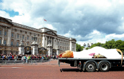 Full-size Tyrannosaurus Rex model transported through streets to promote T.Rex Autopsy TV show, London, Britain - 01 Jun 2015