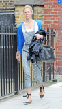 EXC - DONNA AIR LEAVING THE GYM IN FUNKY DUNGAREES.