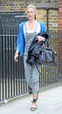EXC - DONNA AIR LEAVING THE GYM IN FUNKY DUNGAREES.