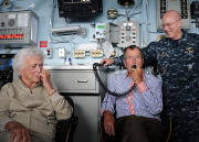 George H W Bush tours aircraft carrier bearing his name